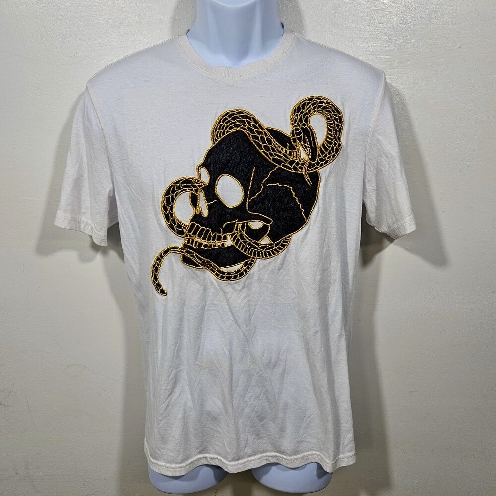 INC Men's Beaded Skull N Snake T-Shirt White Size Small (77)